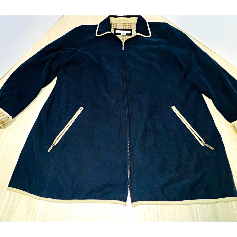 1 Madisson Mens Navy Full Zip Khaki Plaid Lined Mid-Length Jacket Size Large